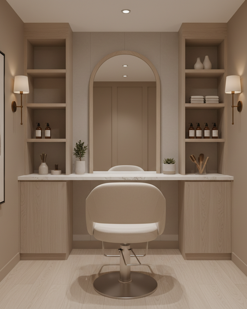 Sage Grey salon suite interior with plants and natural light